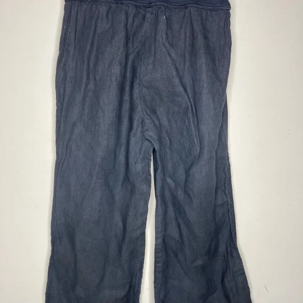 Bella Dahl Summer 100% Linen Roll Over Pants Palazzo Wide Leg Black Womens Sz M - Picture 11 of 16